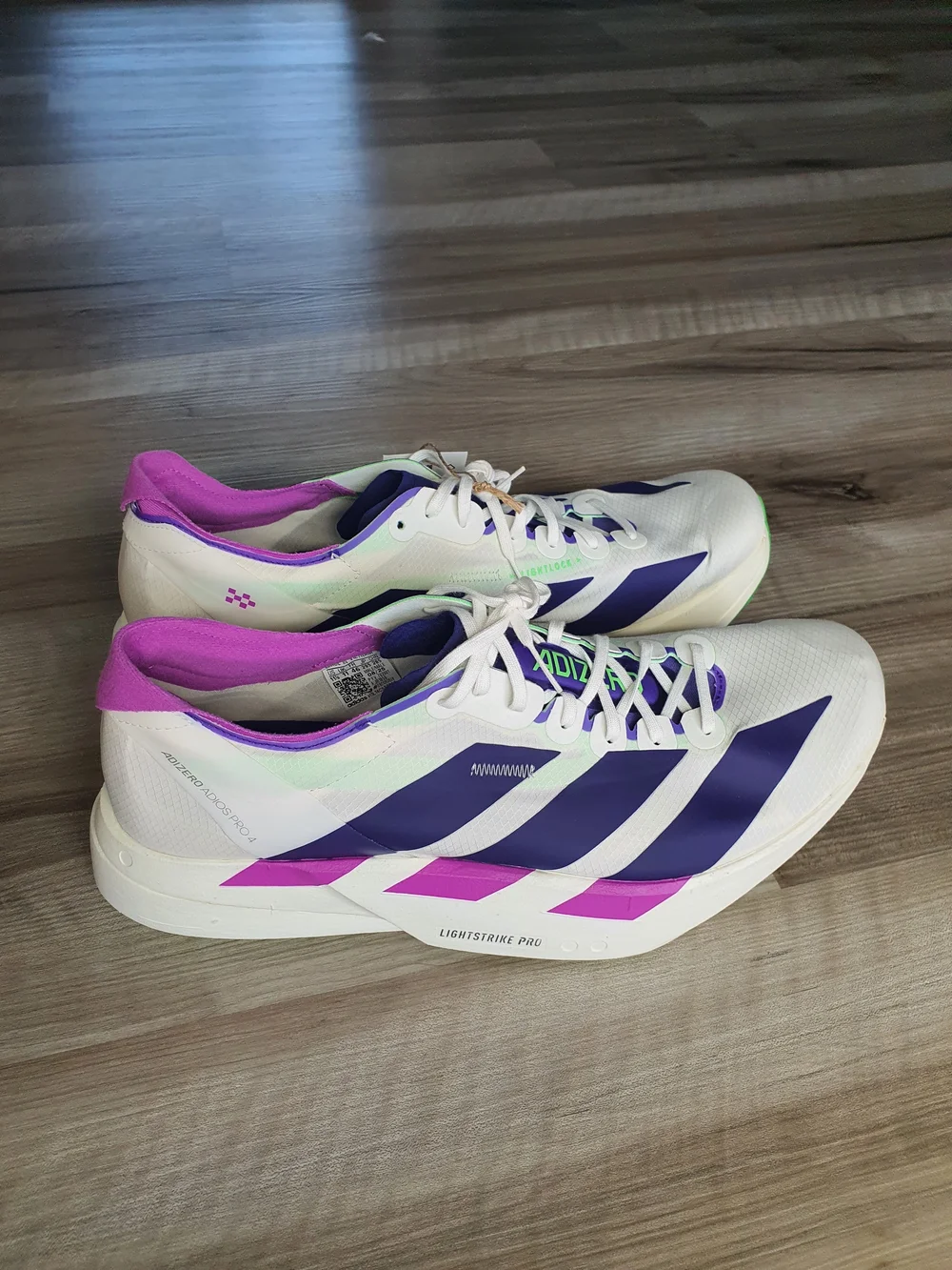 adidas Adizero Adios Pro 4 Core White Purple Lime JR1656 Men's Size 10 New - Picture 6 of 12